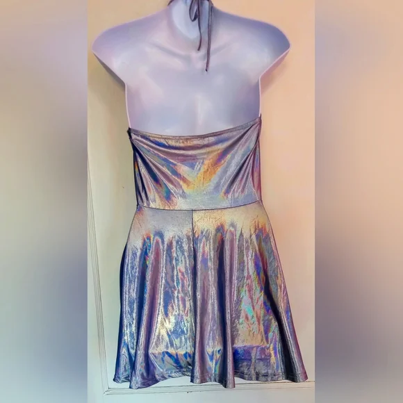 🛍️ BUNDLE ONLY 🛍️SHEIN LADIES BLUE IRIDESCENT HALTER TOP - Picture 5 of 8